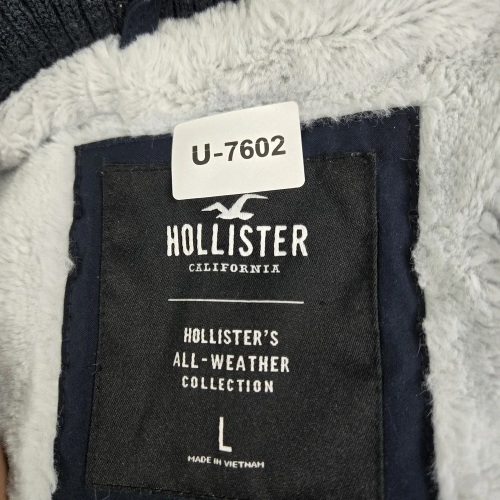 Hollister Women Jacket L Navy Windbreaker‎ Logo All Weather Hooded Zipper